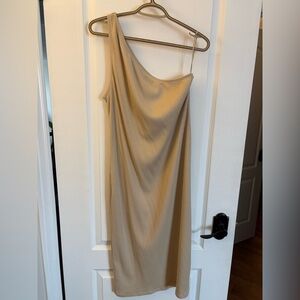 GAP One-Shoulder Beige Ribbed Women's Dress